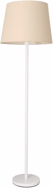 ValueLights Charlie White Floor Lamp with Beige Fabric Cylinder Shade and LED Bulb, H 148 cm x W 45 cm x D 45 cm