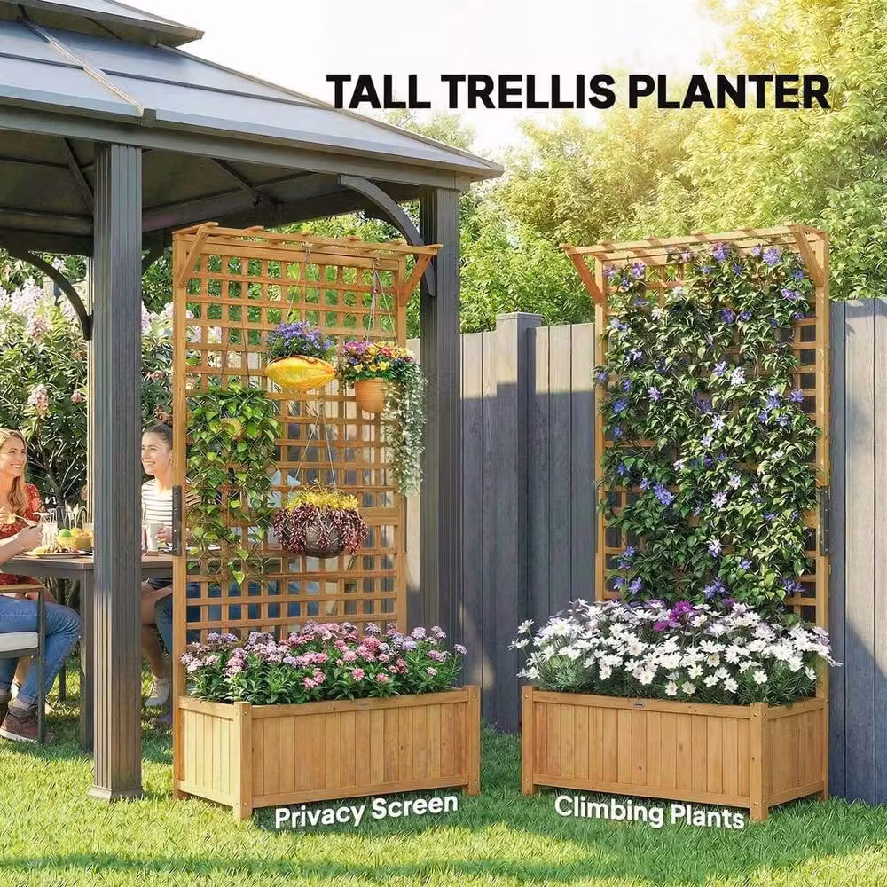 KORVIXA Wood Planter with Trellis for Climbing Plants in Brown and Multicolour – 4