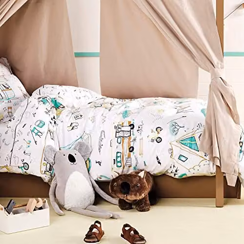 Linen House Down By The River Kids Cotton Percale Duvet Cover Set - Yellow, White and Black - W/D/H: 140 x 200 cm – 3