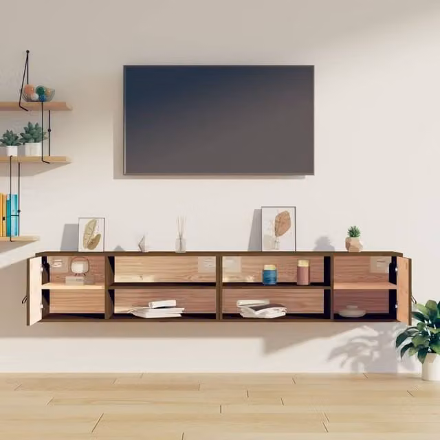 Berkfield Home Set of 2 Wall Mounted Cabinets in Honey Brown Solid Pine, W/D/H: 80 x 30 x 30 cm – 1