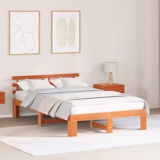 Berkfield Home Solid Pine Wood Bed Frame, Waxed Brown, W/D/H: 135 x 190 cm