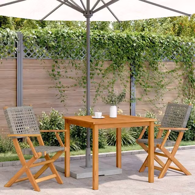 Berkfield Home Beautiful Garden Chairs, Set of 2, Grey Acacia Wood and Poly Rattan – 1