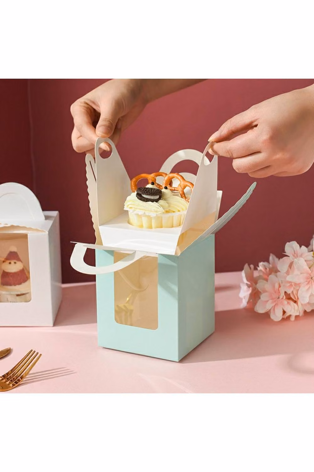 KDMD 20pcs Single Cupcake and Muffin Wedding Candy Boxes with Clear Window in Aqua Blue – 3