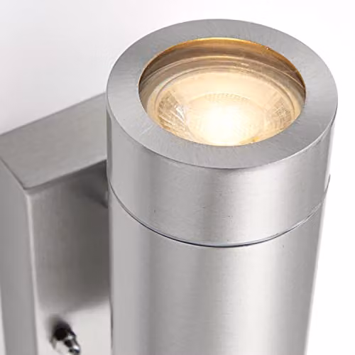 Loops Up & Down LED Wall Light with PIR Motion Sensor in Brushed Stainless Steel and Clear Glass, IP44 Rated – 2