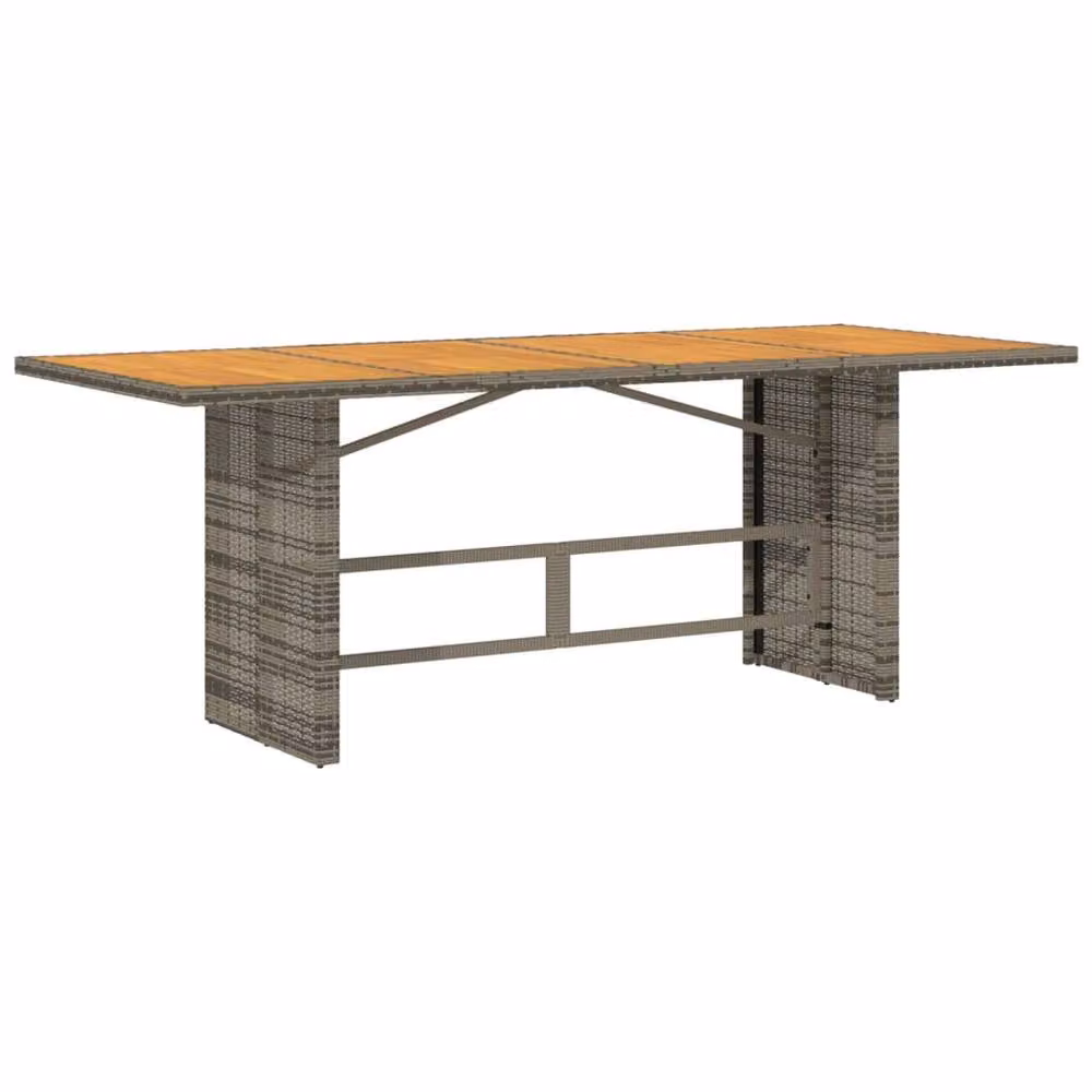 Berkfield Home Grey Poly Rattan Extendable Garden Table with Acacia Wood Top W/D/H: 190 x 80 x 74 cm – 2