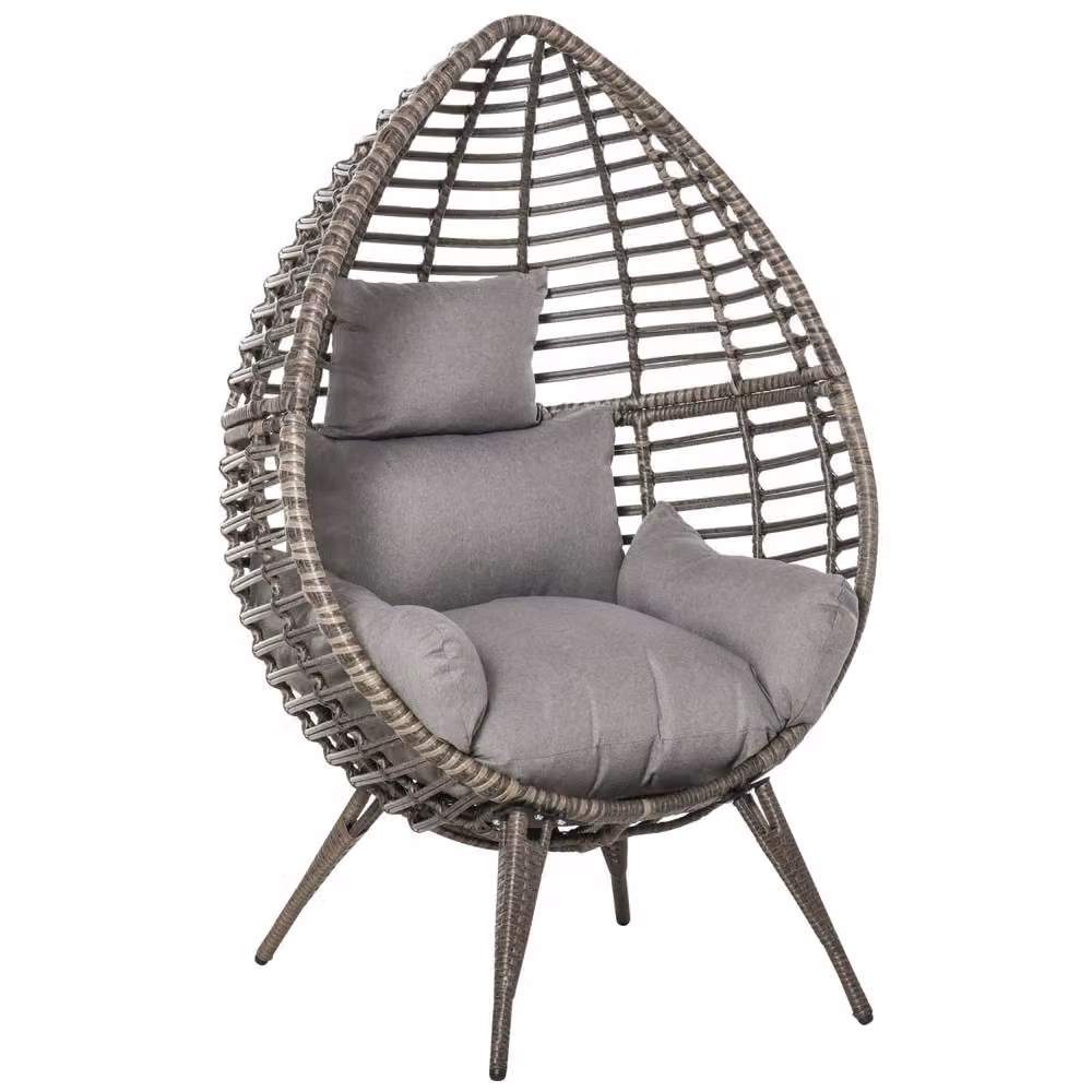 Wyld Haus Luyono Grey Teardrop Rattan Egg Chair with Cushion – 2