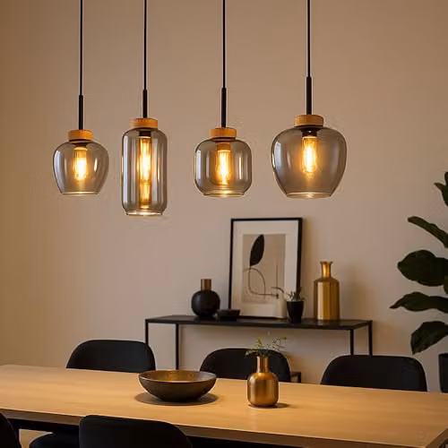 Globo Lighting Netlighting Bar Pendant Light with Black Metal and Grey Smoke Glass Shades, 4x E27 Sockets, H x W x D: 120 x 96 x 23 cm – 2