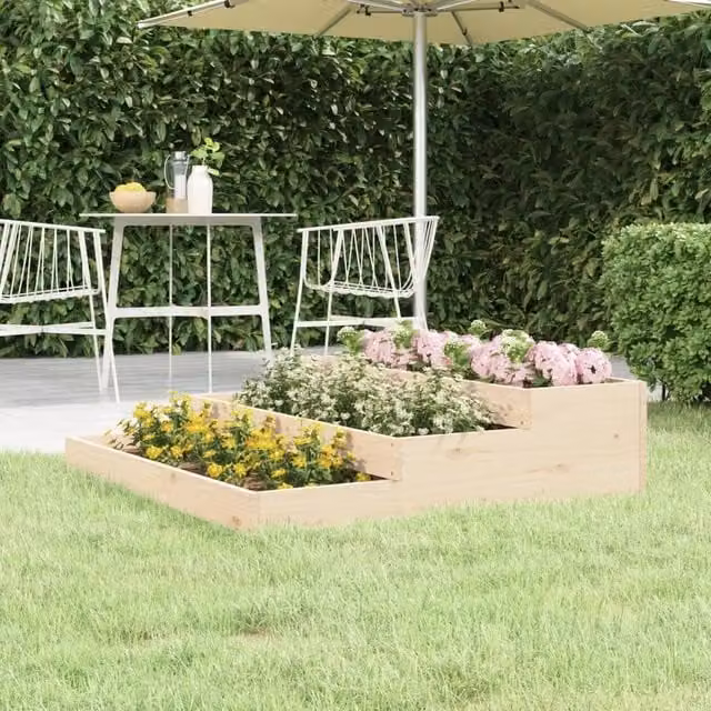 Berkfield Home Brown Solid Wood Pine Raised Planter, W: 107 cm, D: 107 cm, H: 27 cm – 1