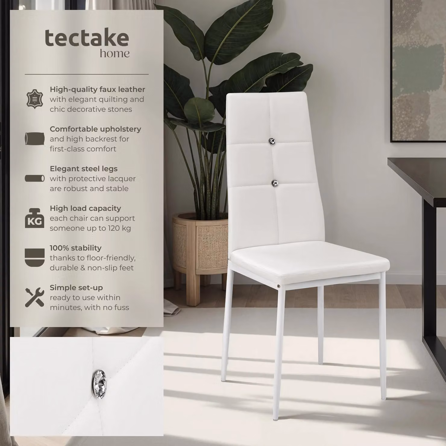 tectake Julien Set of 6 Modern Dining Chairs in White Synthetic Leather – 2