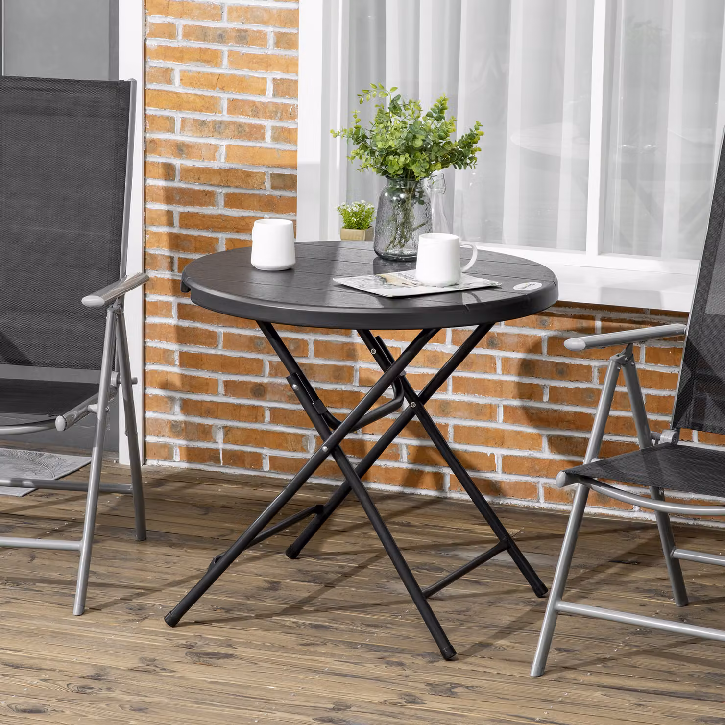 Outsunny Foldable Round Garden Dining Table for 4, Dark Grey, W/D/H: 80 x 80 x 73 cm – 2
