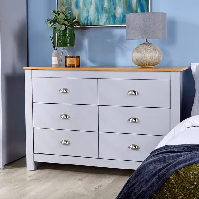 Home Source 6 Drawer Wooden Chest of Drawers with Soft Close Drawers in Grey Oak Finish – 1