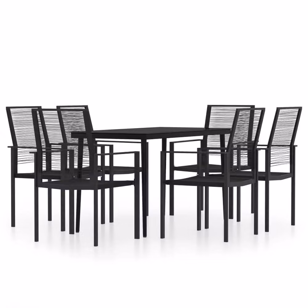 Berkfield Home 7 Piece Black Modern Garden Dining Set with Metal, Rattan and Glass – 2