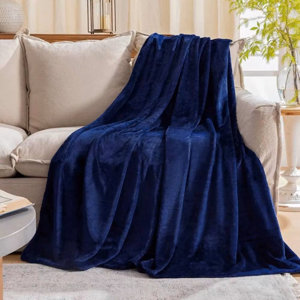 FLAVORA Navy Blue Extra Large Reversible Fleece Blanket, W: 100 cm, L: 190 cm – 3