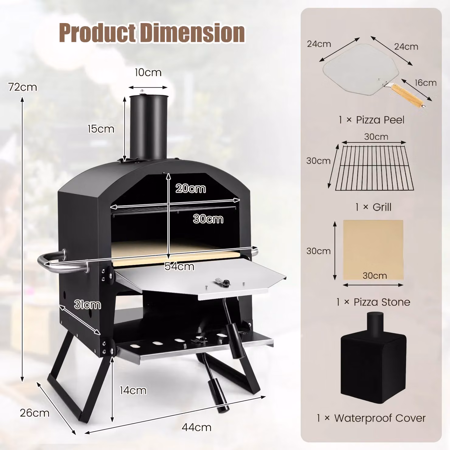 Costway 2-Layer Wood Fired Outdoor Pizza Oven and BBQ Grill with Stainless Steel, Black, W/D/H: 72.0 x 54.0 x 44.0 cm – 2