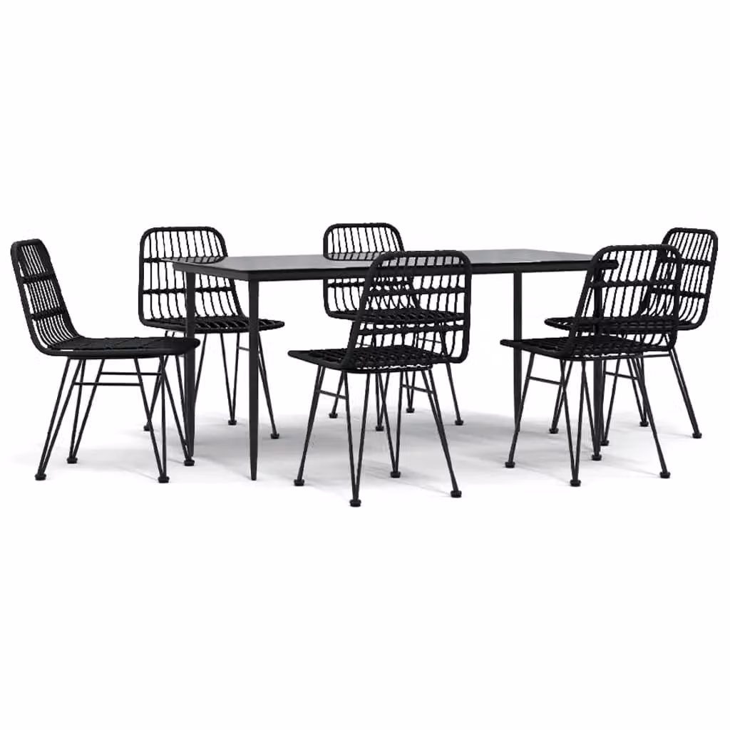 Berkfield Home 7 Piece Black Poly Rattan Garden Dining Set with Glass Top Table