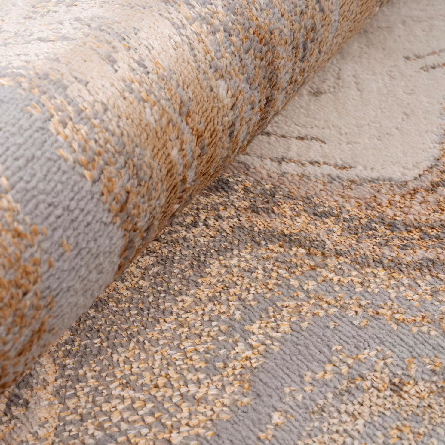 Kukoon Modern Abstract Living Area Rug in Greige and Gold, W: 120 cm, D: 170 cm – 2
