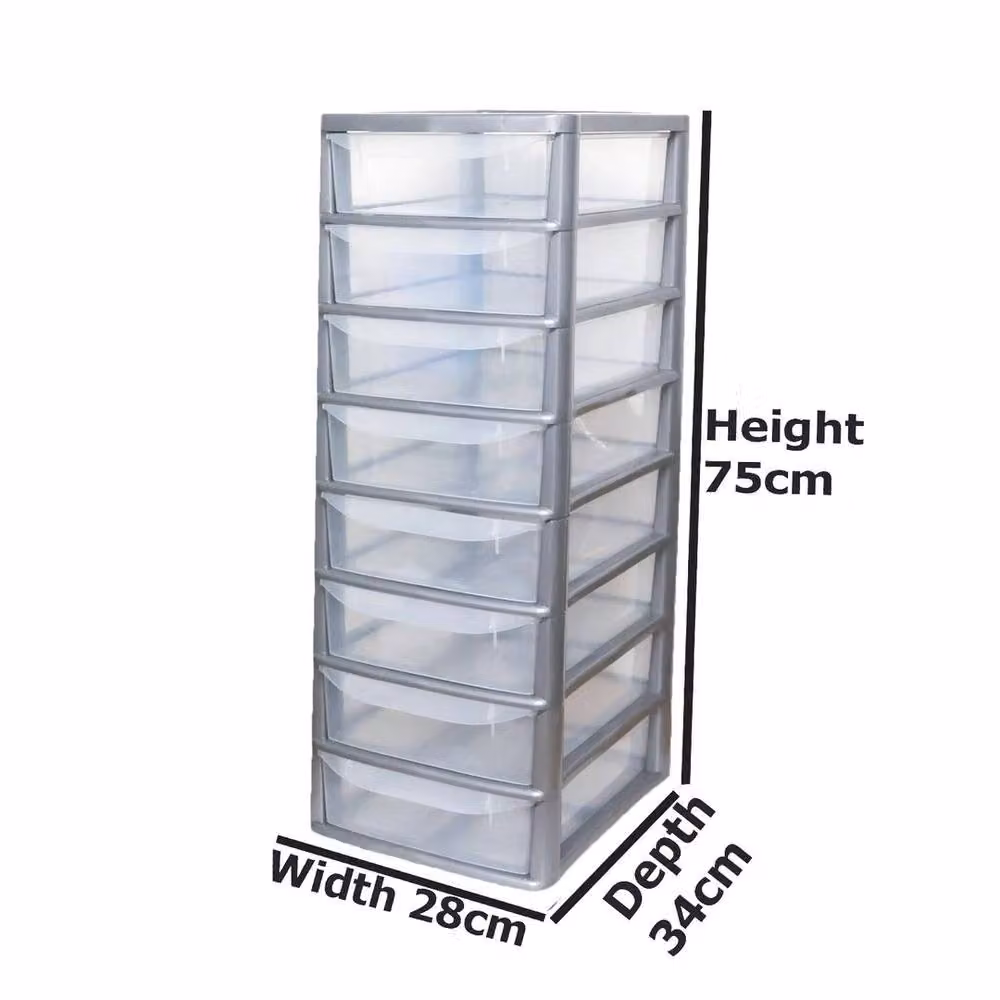 FLAVORA Silver Plastic 8 Drawer Storage Unit for A4 Documents, W: 50 cm, D: 50 cm, H: 75 cm – 2