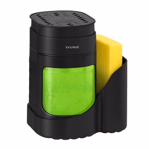 Innoteck 3-in-1 Kitchen Sink Organiser with Dual Soap Dispenser and Sponge Holder, Black – 1
