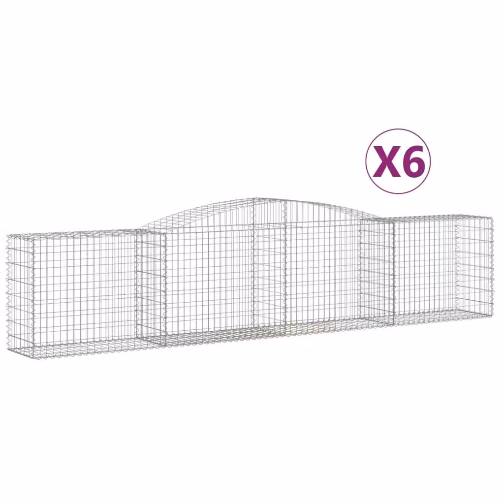 Berkfield Home Arched Gabion Baskets, 6 Piece Set, Silver Galvanised Steel, W: 400 cm, D: 50 cm, H: 80-100 cm – 2