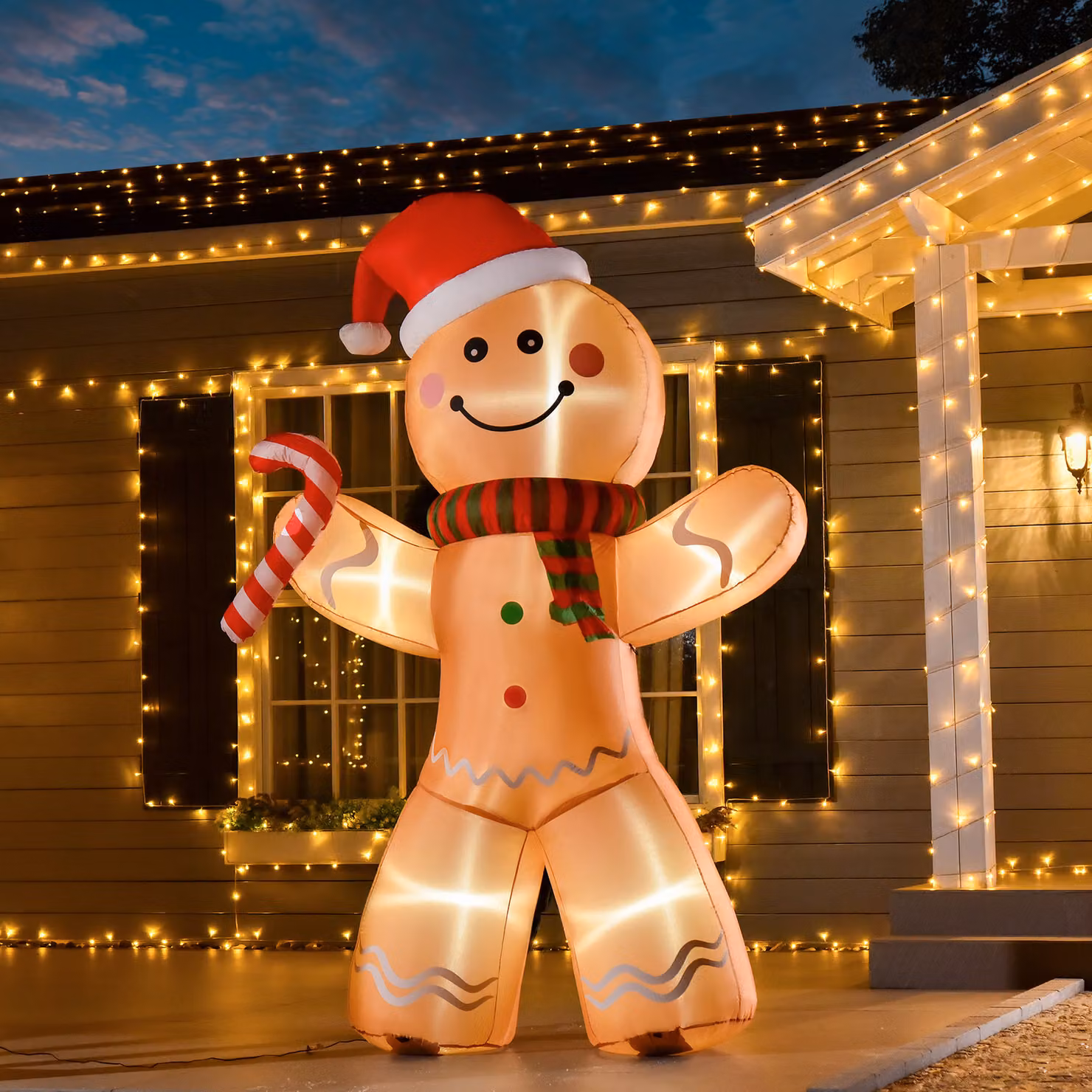 HOMCOM Inflatable Gingerbread Man Christmas Decoration, Lighted Brown Outdoor and Indoor Garden Prop, Height: 240 cm – 2