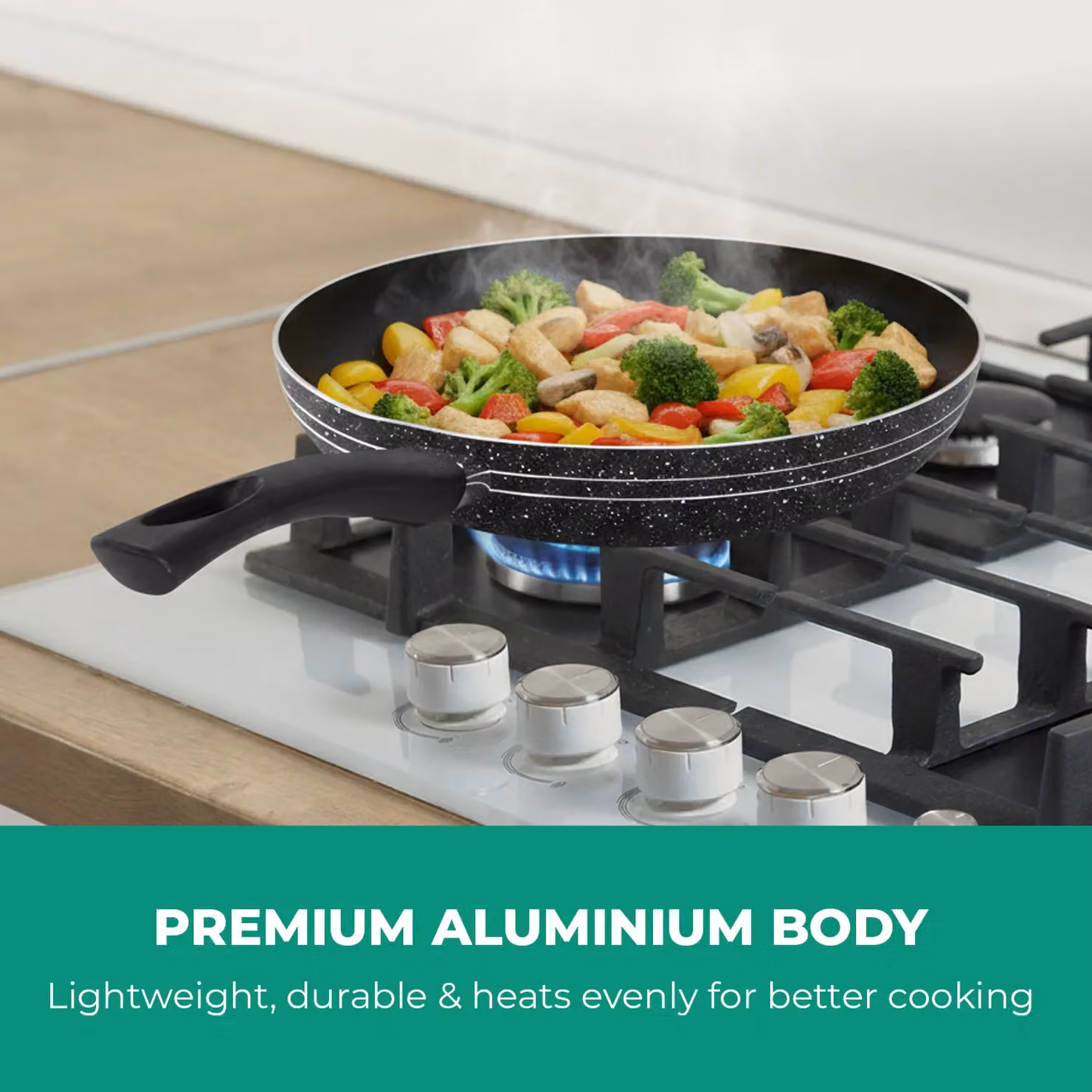 Royalford Non-Stick Aluminium Frying Pan, Black, Small – 6