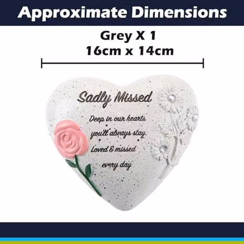 VFM e-Store Memorial Floral Heart Ornament in Grey and White, W/D/H: 16 x 14 x 7 cm – 2