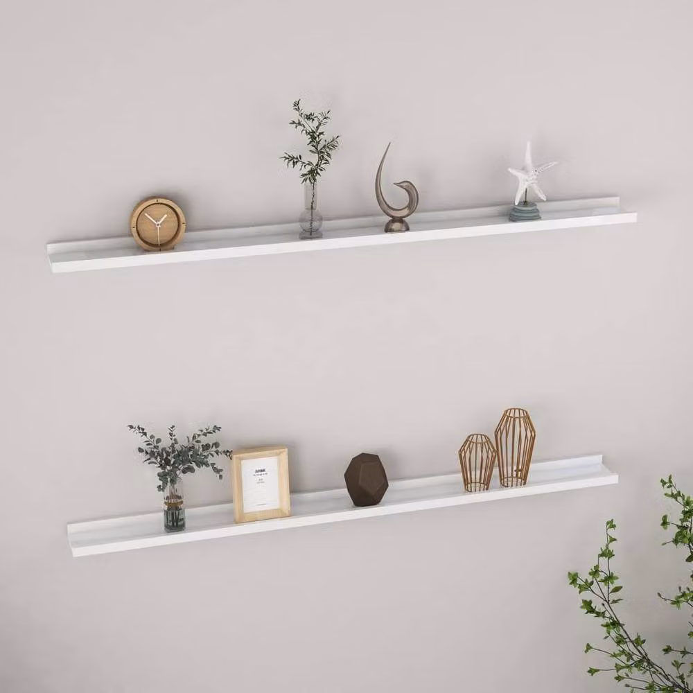 Berkfield Home Wall Mounted High Gloss White Shelves, 2 Pack, W: 115 cm, D: 9 cm, H: 3 cm – 2