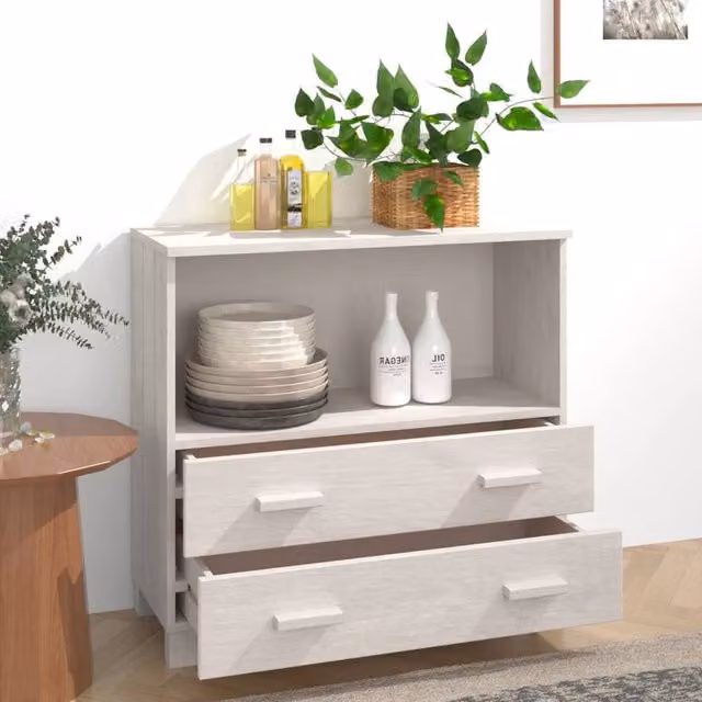 Berkfield Home HAMAR White Sideboard in Solid Pine Wood, W/D/H: 85 x 35 x 80 cm – 1