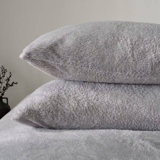 OHS 2 Pack Thermal Teddy Fleece Pillowcase Covers in Grey – 3