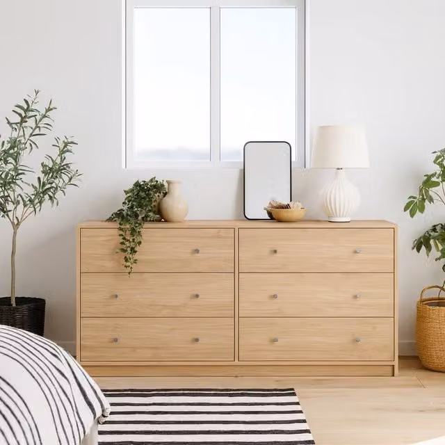 Wyld Haus Kaohsiung 6 Drawer Chest in Hickory Oak Effect, Natural Brown and Beige – 1