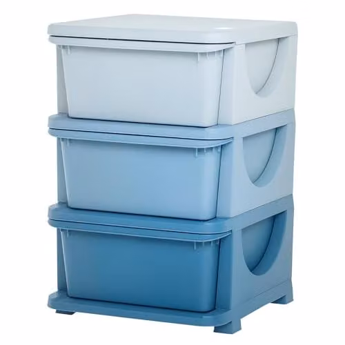 HOMCOM 3 Tier Plastic Kids Storage Unit with 3 Drawers in Blue – 1