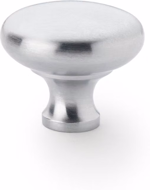 Handle & Home Brushed Silver Round Cabinet Knob with Curved Knob in Satin Chrome, Diameter: 38 mm