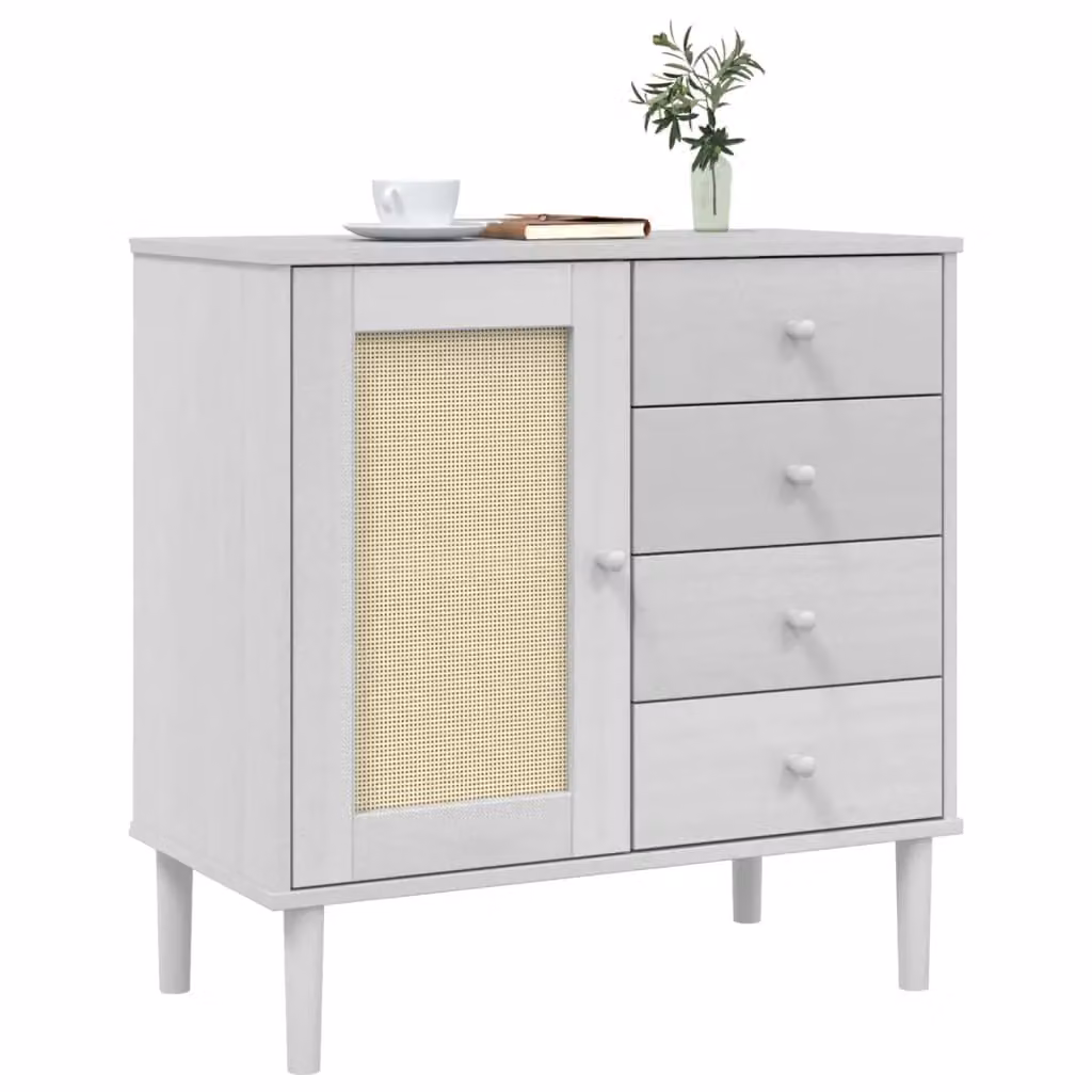 Berkfield Home SENJA Sideboard in White Rattan Look, Solid Pine Wood, W/D/H: 80 x 40 x 80 cm – 2
