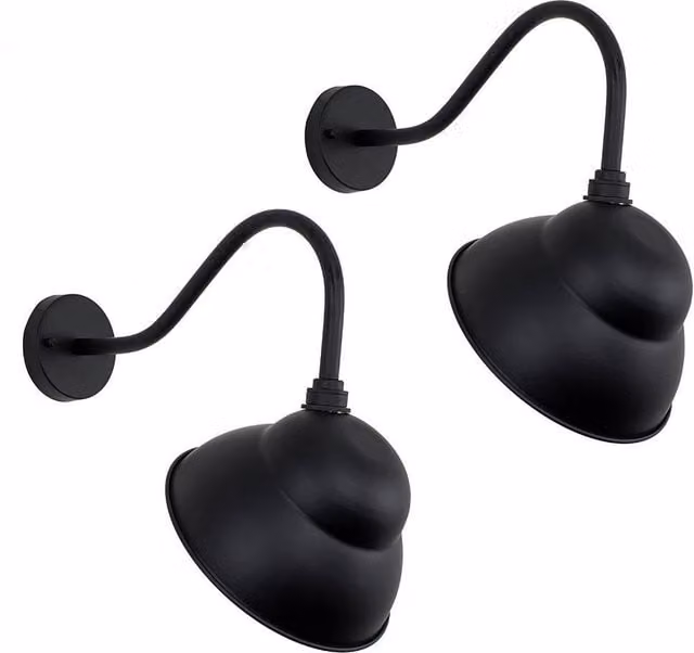 ValueLights Porter Pair of Black Metal Outdoor Wall Lanterns