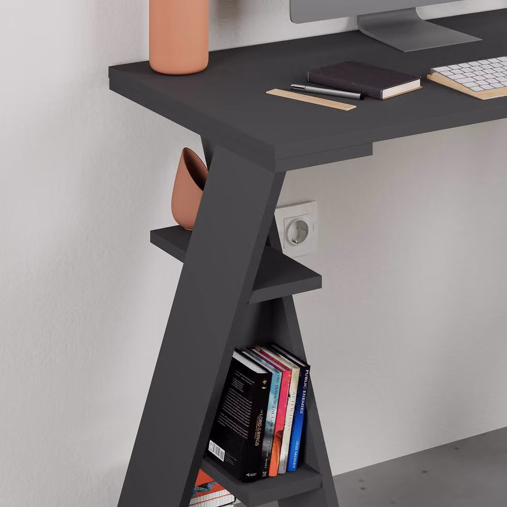 Decortie Papillon Modern Writing Desk with Integrated Mini Storage Shelves in Grey – 3