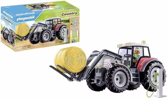 Playmobil Large Green Tractor Playset with Hay Bales