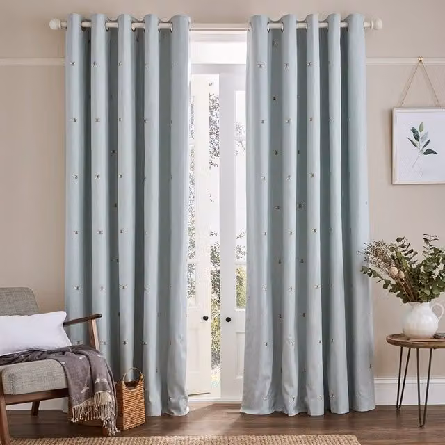 Sophie Allport Bee Blackout Eyelet Curtains in Duck Egg Blue