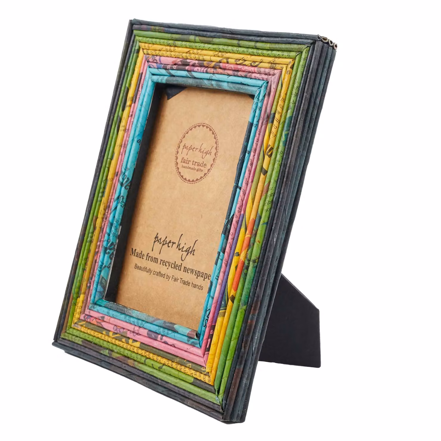 Paper High Multicolour Recycled Newspaper Photo Frame, Rectangular Tabletop Design, W/D/H: 20.0 x 25.3 x 1.6 cm – 2