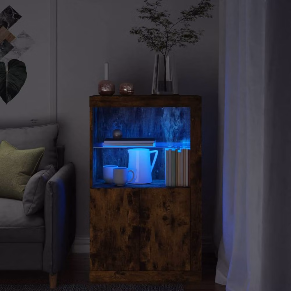 Berkfield Home Modern Side Cabinet in Smoked Oak with Integrated LED Lights, Brown – 2