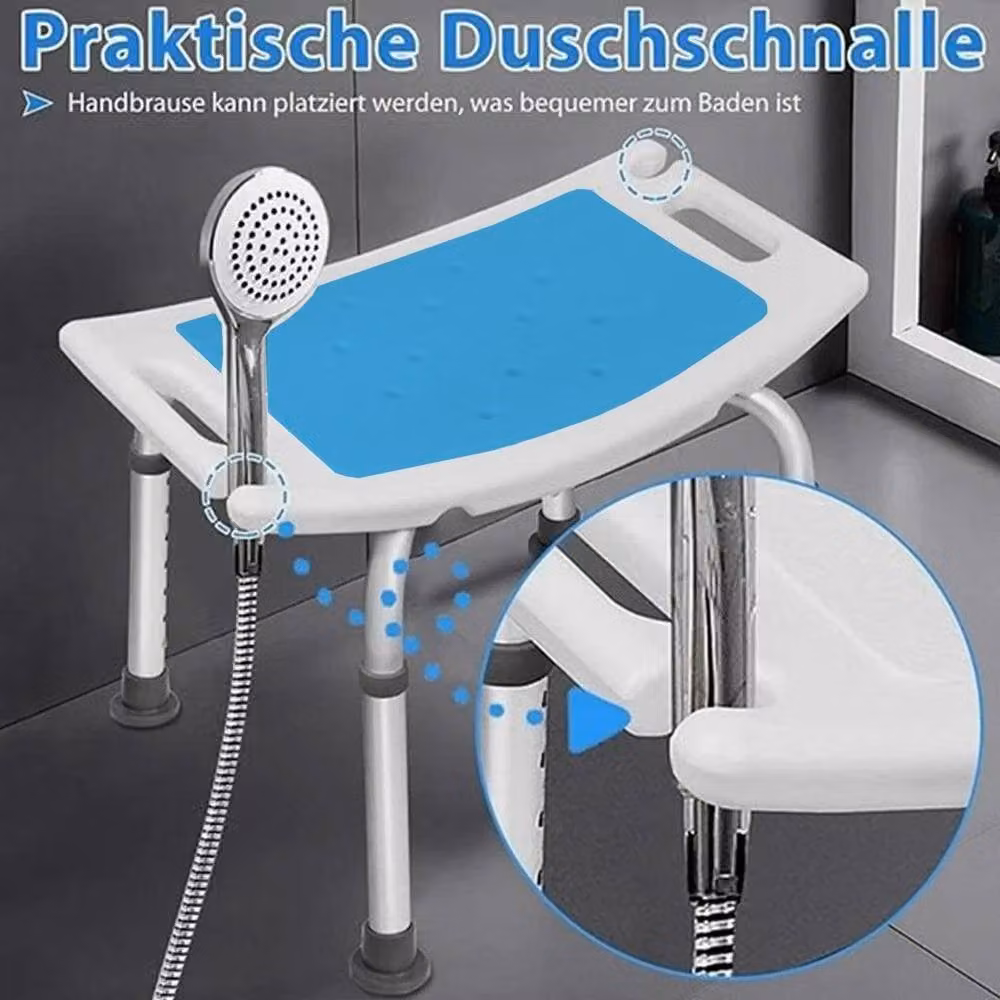 FORGEVIO Blue Aluminum Anti-Slip Shower Bath Seat with Height-Adjustable Legs – 3