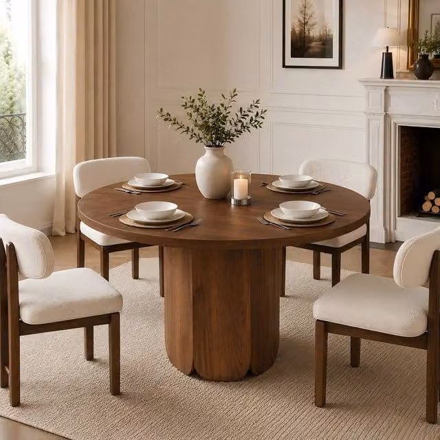 ModernLuxe Modern Round Dining Table in Brown Walnut, Diameter: 120 cm, Height: 75 cm