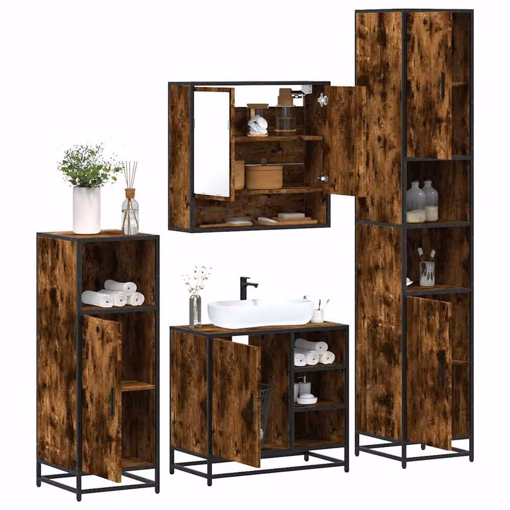 Berkfield Home 4-Piece Industrial Bathroom Furniture Set in Smoked Oak Brown – 2