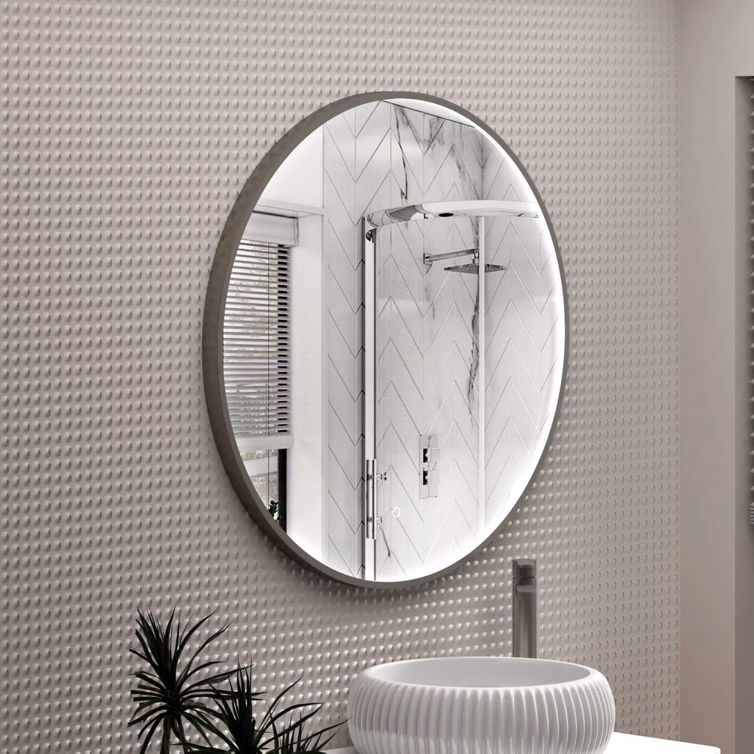 Royal Bathrooms Luxor Round LED Framed Mirror in Silver with Touch Sensor and Demister Pad