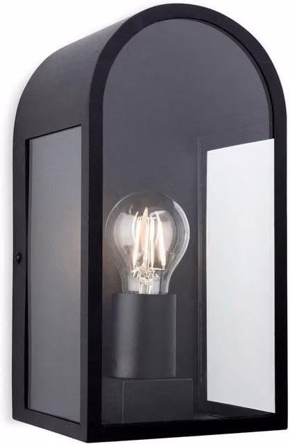 Netlighting Eva 1 Black Outdoor Wall Lantern with Transparent Glass and E27 Socket, IP44 Rated