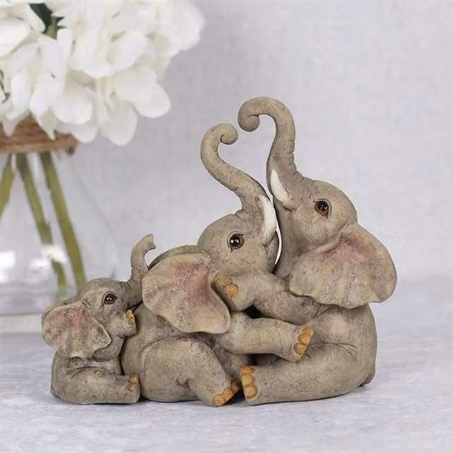 Uniqueful Elephant Family Ceramic Ornament in Grey