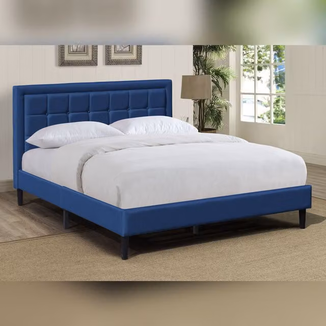 Comfy Living Ltd Upholstered Fabric Bedframe in Blue, W/D/H: 140 x 200 cm