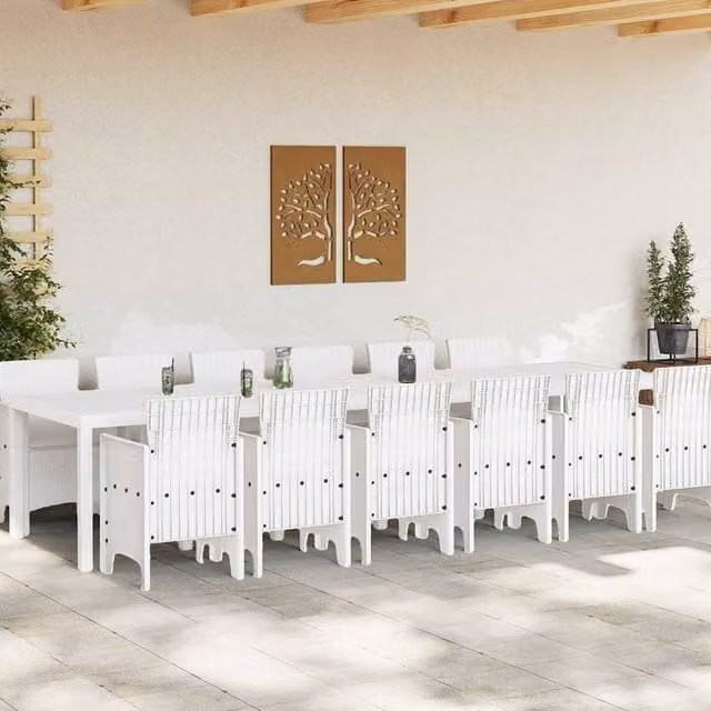 Berkfield Home 13 Piece White Poly Rattan Garden Dining Set with Cushions