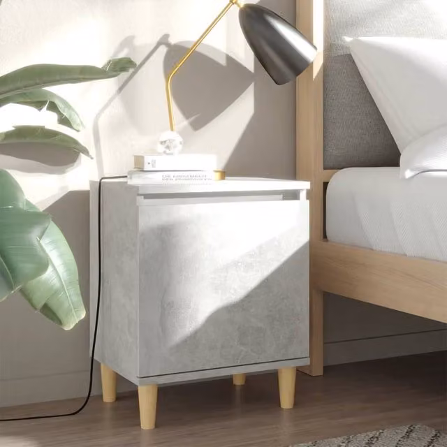 Berkfield Home Bed Cabinet in Concrete Grey with Solid Wood Legs, W/D/H: 40 x 30 x 50 cm – 1