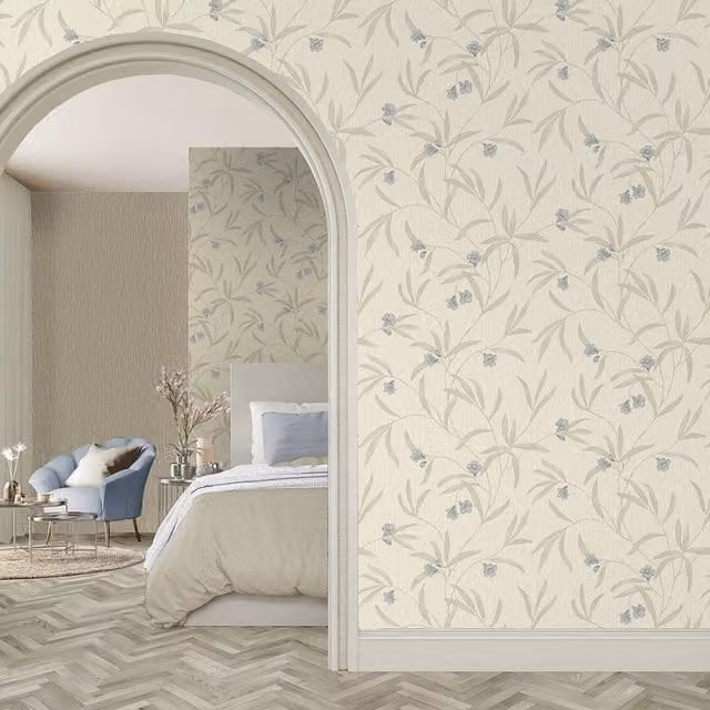 Belgravia Decor Tiffany Blue Floral Botanical Oriental Textured Wallpaper