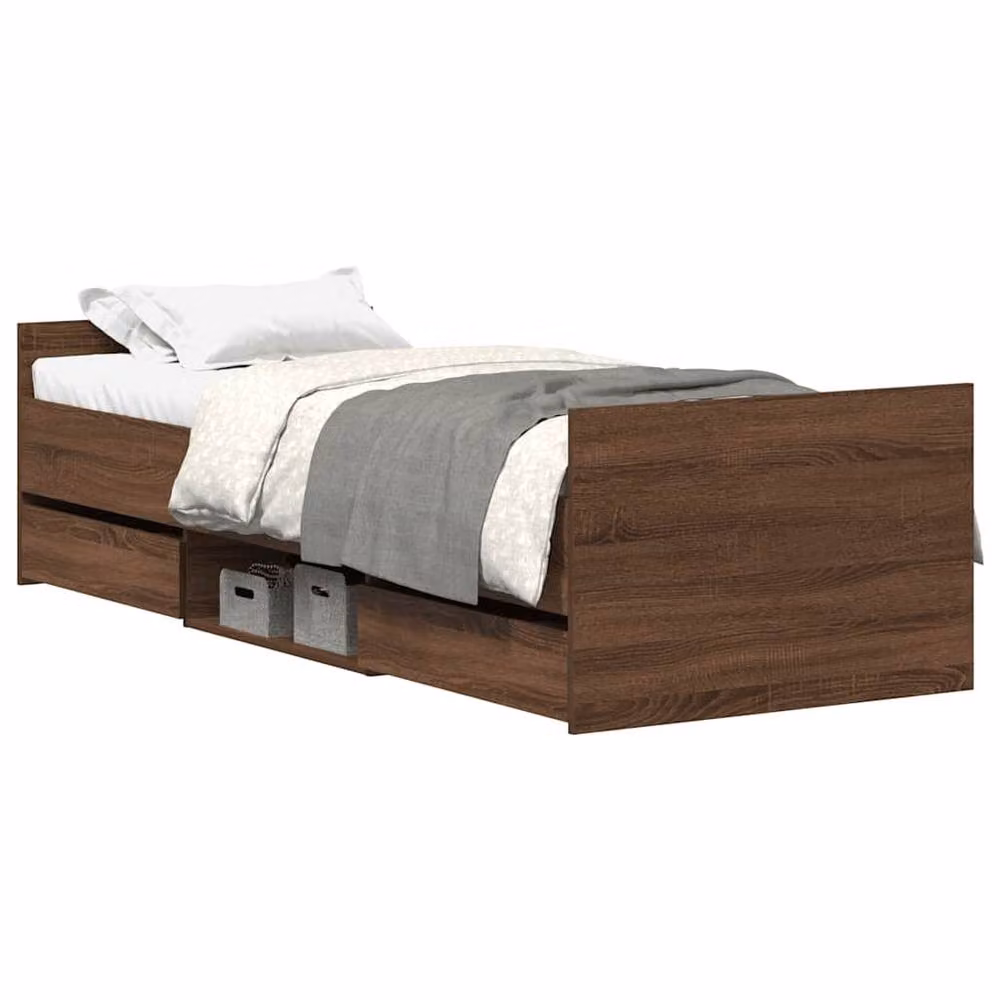 Berkfield Home Modern Bed Frame with Headboard, Footboard and Drawers in Brown Oak, W/D/H: 90 x 200 cm – 3